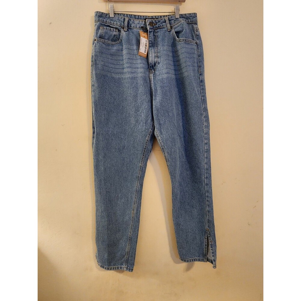 Nasty‎ Gal Size US 12 Organic Blue Denim Split Hem High Rise Mom Jeans NWT